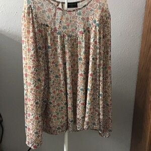 Lane Bryant Floral Scoop-Neck Blouse in Cream, Pink, Teal, Mustard
